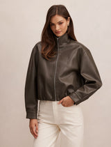 Julia Pu Funnel Neck Jacket Khaki Forever New
