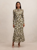 Georgia Long Sleeve Mesh Midi Dress Dark Rei Floral Forever New