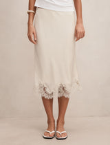 Liana Lace Satin Midi Skirt Cream Forever New