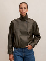 Angela Oversized Pu Bomber Khaki Forever New