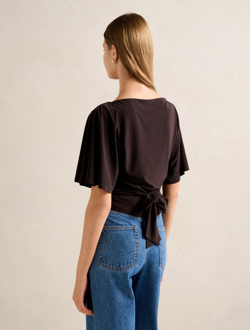 Paige Flutter Sleeve Tie Back Top Forever New