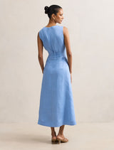 Pippi Petite V Neck Linen Midi Dress Forever New