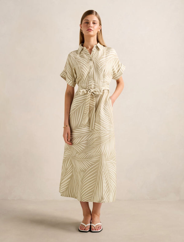 Hilary Belted Linen Midi Dress Tuxen Leaf Forever New