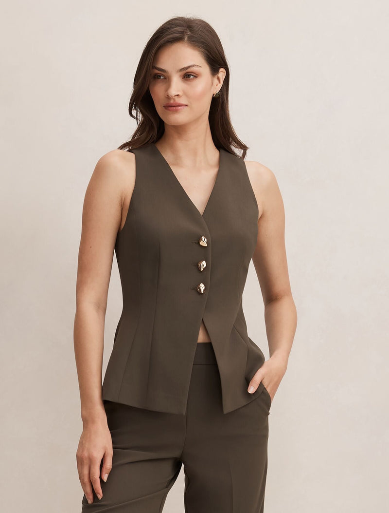 Larissa Long Waistcoat Olive Suit | Forever New