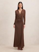 Amara Draped Mesh Maxi Dress Chocolate Forever New