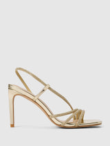 Christine Asymmetrical Diamante Strapping Heel Gold Forever New
