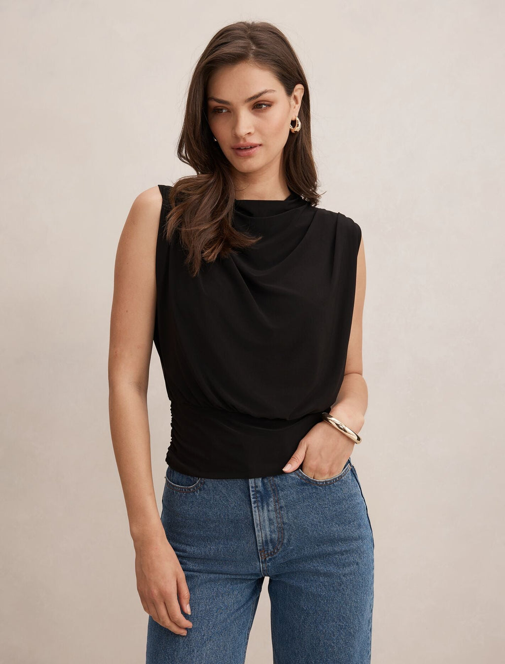 Adele Cinched Waist Tank Top Black | Forever New