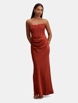 Ivy Lace Corset Drape Maxi Dress Rust Forever New