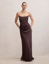 Ivy Lace Corset Drape Maxi Dress Dark Chocolate Forever New