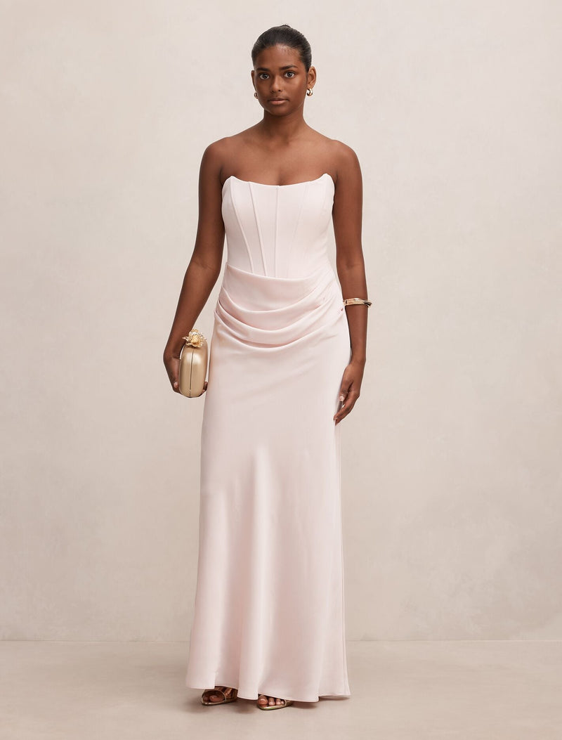 petite strapless maxi dress Isra Drape Barely Pink The artfully draped chiffon Center to Center Measurement:192mm Bohemian White Long-sleeved Cotton Fluorescent green