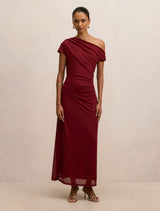 Paris Petite Draped Mesh Midi Dress