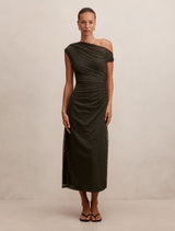 Paris Lace Asym Midi Dress Olive Night Forever New