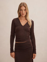 Arabella V Neck Ruched Top Chocolate Co-Ord Forever New