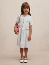 Elsa Girls Pleated Knit Boucle Dress Soft Blue Forever New
