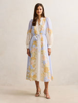 Christina Placement Print Midi Dress Blue Mercia Floral Forever New