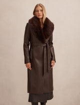 Faith Faux Fur Collar Pu Trench Coat Milk Chocolate Forever New