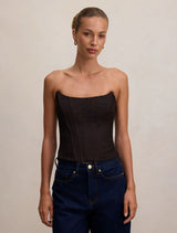 Lara Lace Corset Top Chocolate Forever New