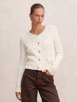 Celine Fluffy Stitch Cardigan Cream Forever New