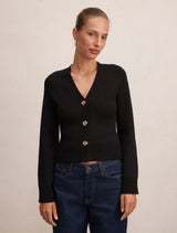 Yasmin Eyelet Detail Knit Cardigan Black Forever New