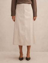 Isla Vegan Leather Midi Skirt Bone Forever New