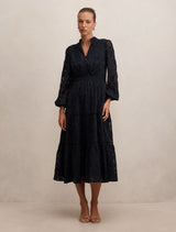 Nala Embroidered Midi Dress Navy Forever New