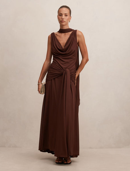 Vivianne Scarf Tie Maxi Dress Dark Mahogany | Forever New Vivianne Scarf Tie Maxi Dress Dark Mahogany | Forever New