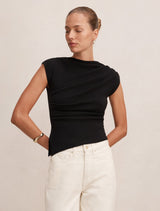 Eleni Asymmetric Knit Top Black Forever New
