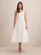 Rosie Flower Applique Midi Dress Porcelain Forever New