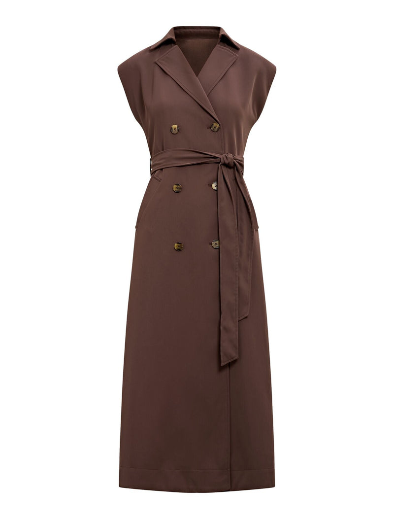 Elsa Sleeveless Trench Midi Dress Chocolate | Forever New
