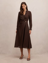 Francesca Linen Shirt Midi Dress Chocolate Forever New