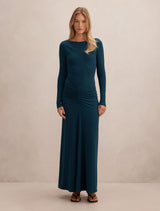 Avery Ruched Jersey Maxi Dress Crystal Teal Forever New