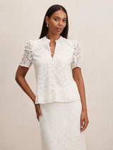 Lina Short Sleeve Lace Blouse Porcelain Co-Ord Forever New