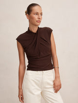 Trinity Twist High Neck Top Bitter Chocolate Forever New