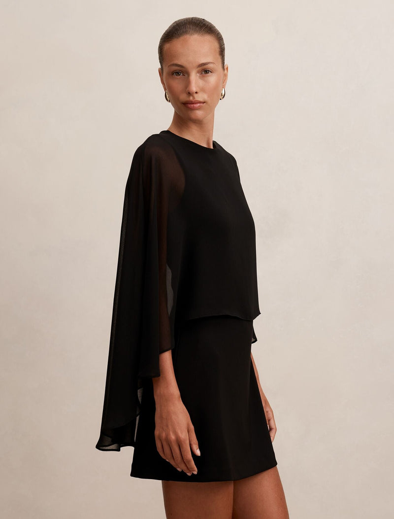 Irena Sheer Cape Mini Dress Black | Forever New
