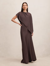 Zinnia Cape Maxi Dress Warm Chocolate Forever New