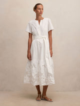 Matilda Embroidered Tie Midi Dress Porcelain Forever New