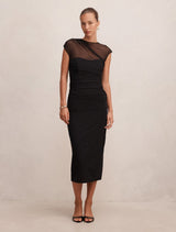 Eadie Sheer Cap Sleeve Midi Dress Black Forever New