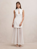 Pearl High Neck Underlay Dress Porcelain Forever New