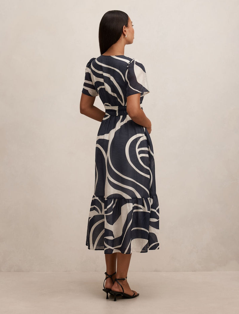 Eleanor Short Sleeve Midi Dress Navy Morley