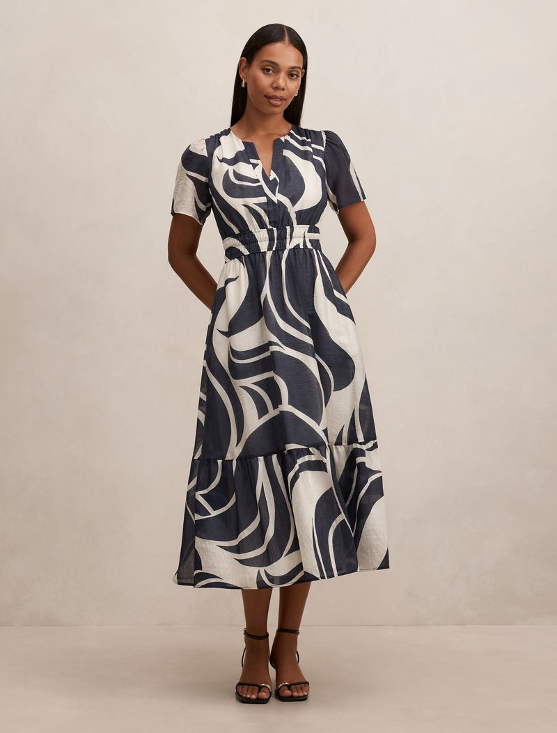 eleanor midi dress Eleanor Short Sleeve Midi Dress Navy Morley