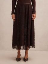 Heather Lace Midi Skirt Chocolate Forever New