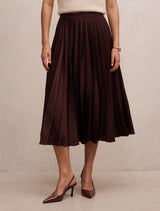 Danielle Pleated Midi Skirt Chocolate A Forever New