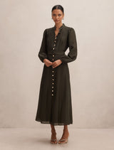Elena Petite Midi Dress Deep Pine Forever New