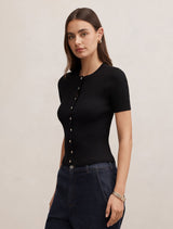 Sophie Button Through Rib T-Shirt Forever New