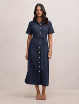Millie Denim Midi Shirt Dress Rinse Wash Forever New