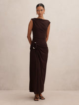 Fiora Petite Hardware Jersey Dress Dark Chocolate Forever New