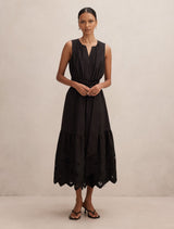 Dahlia Petite Embroidered Midi Dress Black Forever New