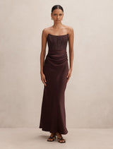 Ivy Petite Lace Corset Maxi Dress Dark Chocolate Forever New
