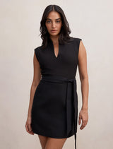 Rory Structured Tie Mini Dress Black Forever New