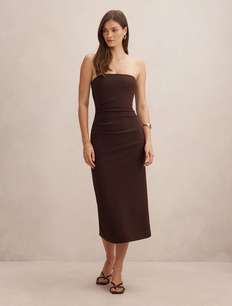 brown strapless bodycon dress Betty Chocolate BLTIBY Womens Sequin Dress Layered Ruffles Size:2-2-2 (1X-2X-3X) out occasions Subtle side